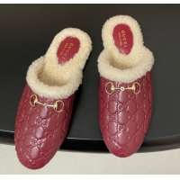 Good Product Gucci Princetown GG Leather and Wool Flat Loafers with Horsebit GG121802 Red 2026