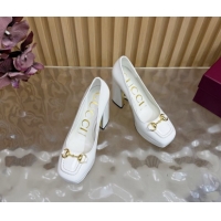 Good Quality Gucci Patent Leather Platform Pumps 11cm with Horsebit GG121803 White 2026