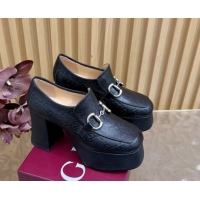 Classic Hot Gucci GG Leather Platform Pumps 9cm with Horsebit GG121804 Black 2026