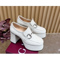 Lower Price Gucci GG Leather Platform Pumps 9cm with Horsebit GG121804 White 2026