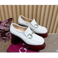 Purchase Gucci Calf Leather Platform Pumps 9cm with Horsebit GG121804 White 2026