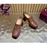 Best Grade Gucci Calf Leather Platform Pumps 9cm with Horsebit GG121804 Brown 2026