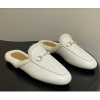 Charming Gucci Princetown Calf Leather and Wool Flat Slipper with Horsebit 836055 White 2026