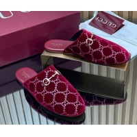 Low Price Gucci Strass GG Velvet Flat Mules with Horsebit 852373 Red 2026