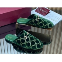 Cheap Gucci Strass GG Velvet Flat Mules with Horsebit 852373 Green 2026