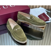 Classic Gucci Suede Flat Espadrilles with Horsebit GG121805 Green 2026
