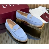 Super Gucci Suede Flat Espadrilles with Horsebit GG121805 Light Blue 2026