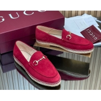 Discount Fashion Gucci Suede Flat Espadrilles with Horsebit GG121805 Red 2026