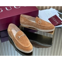 Stylish Gucci Suede Flat Espadrilles with Horsebit GG121805 Light Brown 2026