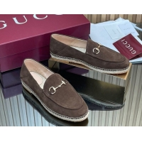 Big Discount Gucci Suede Flat Espadrilles with Horsebit GG121805 Chocolate Brown 2026