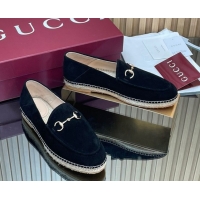 Stylish Gucci Suede Flat Espadrilles with Horsebit GG121805 Black 2026