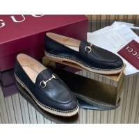 Sophisticated Gucci Calf Leather Flat Espadrilles with Horsebit GG121805 Black 2026