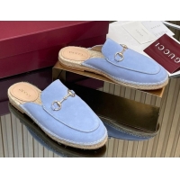 Stylish Gucci Suede Flat Espadrille Mules with Horsebit GG121805 Light Blue 2026