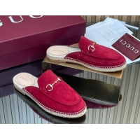 Cheapest Gucci Suede Flat Espadrille Mules with Horsebit GG121805 Red 2026