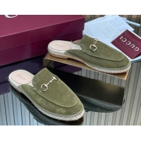 Duplicate Gucci Suede Flat Espadrille Mules with Horsebit GG121805 Green 2026