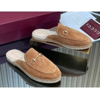 Perfect Gucci Suede Flat Espadrille Mules with Horsebit GG121805 Light Brown 2026