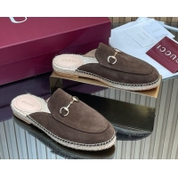 Fashion Gucci Suede Flat Espadrille Mules with Horsebit GG121805 Chocolate Brown 2026