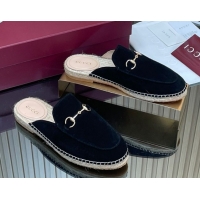 Expensive Gucci Suede Flat Espadrille Mules with Horsebit GG121805 Black 2026