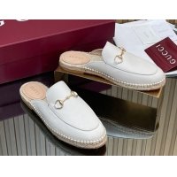 Stylish Gucci Calf Leather Flat Espadrille Mules with Horsebit GG121805 White 2026