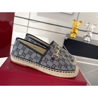 Good Quality Gucci GG Canvas Flat Espadrilles with Horsebit GG121805 Grey/Black 2026