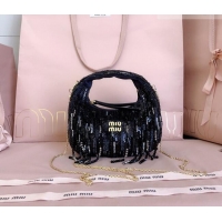 Top Design Miu Miu Wander satin mini-bag with crystal and sequin fringe 5BP078 Black 2026