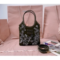 Grade Quality Miu Miu IVY embroidered gabardine bag 5BA281 Green 2026