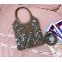 Cheapest Miu Miu IVY embroidered gabardine bag 5BA281 Olive 2026