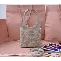 Good Product Miu Miu IVY embroidered gabardine bag 5BA281 White 2026