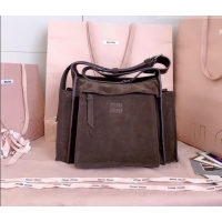Good Taste Miu Miu Pocket Suede Messenger Bag 5BA175 Briarwood Brown 2026