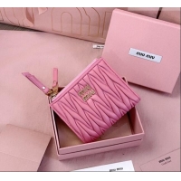 Luxury Cheap Miu Miu Matelasse Nappa Leather Pocket Wallet 5MV017 Begonia Pink 2026