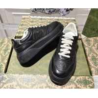 Durable Gucci Men's GG Calf Leather Platform Sneakers 4cm 676092 Black2 2026
