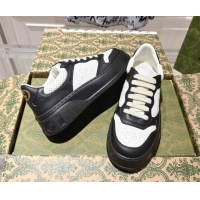 Shop Duplicate Gucci Maxi GG Leather Platform Sneakers 4cm 676092 Black/White 2026