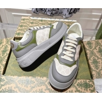 Cheap Price Gucci GG Canvas and Leather Platform Sneakers 4cm 676092 Grey/White/Green 2026