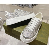 Cheap Price Gucci GG Canvas and Leather Platform Sneakers 4cm 676092 Grey/Silver 2026