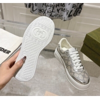 Cheap Price Gucci GG Canvas and Leather Platform Sneakers 4cm 676092 Grey/Silver 2026