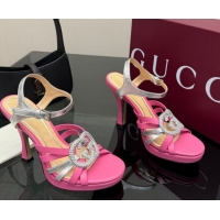 Good Quality Gucci Calf Leather Platform Sandals with Strass Interlocking G 852355 Dark Pink/Silver 2026