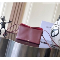 Pretty Style Celine Trio Flap Bag in Smooth Lambskin Leather 10P862 Burgundy 2026