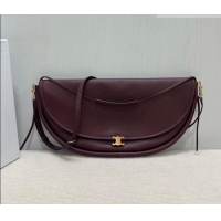 Top Grade Celine Halfmoon Soft Triomphe Bag in Supple Shiny Lambskin 124142 Burgundy 2025