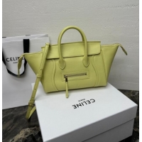 Luxury Cheap Celine Small New Luggage in Supple Shiny Lambskin 124213 Citrus Yellow 2025