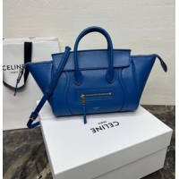 Best Quality Celine Small New Luggage in Supple Shiny Lambskin 124213 Oxide Blue 2025