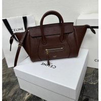 Famous Brand Celine Small New Luggage in Supple Shiny Lambskin 124213 Burgundy 2025