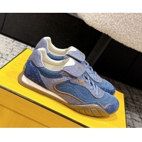 Pretty Style Fendi Wave Pulse Low-tops Sneakers in Blue Denim and Suede 1216067 2026