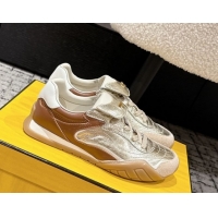 Purchase Fendi Wave Pulse Low-tops Sneakers in Suede and Calfskin Leather Gold 1216071 2026