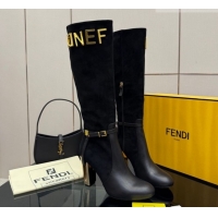 Popular Style Fendi Delfina Heel High Boots 10.5cm in Suede and Calfskin Leather Black FE121601 2026