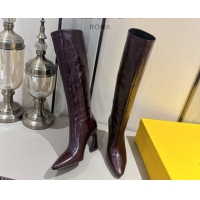 Cheapest Fendi Arco Heel High Boots 8cm in Hagfish Embossed Leather Dark Brown 1216079 2026