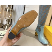 Luxurious Fendi Delfina Heel High Boots 5cm in FF Fabric and Calfskin Leather Blue FE121601 2026