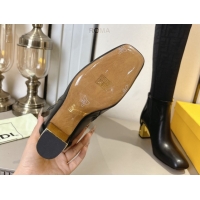 Classic Hot Fendi Delfina Heel High Boots 5cm in FF Fabric and Calfskin Leather Black FE121601 2026