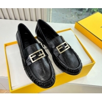 Shop Cheap Fendi Baguette Flat Loafers in Shiny Calfskin Leather Black FE121603 2026