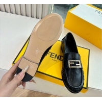 Shop Cheap Fendi Baguette Flat Loafers in Shiny Calfskin Leather Black FE121603 2026