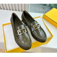 Purchase Fendi Baguette Flat Loafers in Shiny Calfskin Leather FE121603 Green 2026
